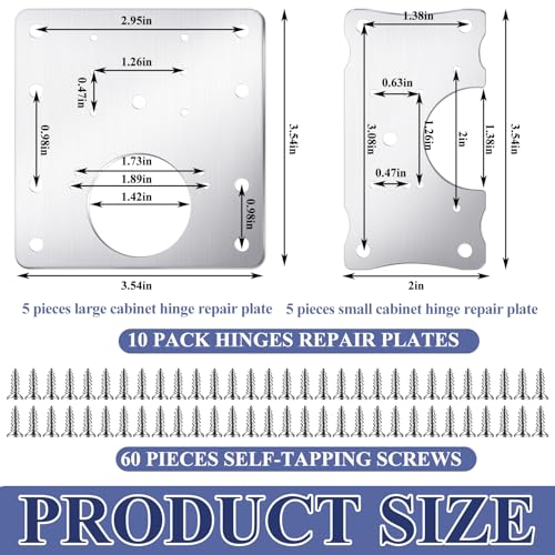 Yaocom 10 Pcs Cabinet Hinge Repair Kit - Stainless Steel - Silver - Polished - 5 Large & 5 Small Repair Plates with 60 Screws