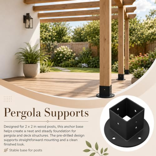 4 Pcs 2x2 in Square Post Floor Mount Brackets, Black Metal for Deck Railing