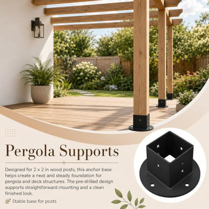 4 Pcs 2x2 in Square Post Floor Mount Brackets, Black Metal for Deck Railing