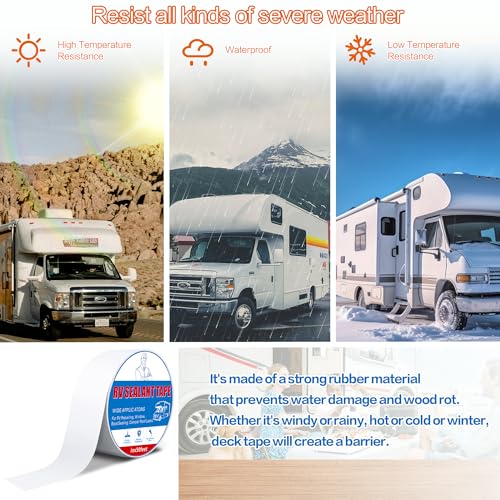 Rv Roof Tape White 2 Inch X 50 Feet, Waterproof Repair Sealant Tape UV-Resistant & Weatherproof Rv Awning Repair Tape for Window, Vent, Boat Sealing, Truck Camper Roof Patch kit Metal Roof Sealant - style: 2in*50ft