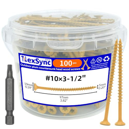 100Pcs 3.5 Inch Deck Screws #10 x 3-1/2" for Outdoor Woodworking Projects - size: 10 x 3-1/2"