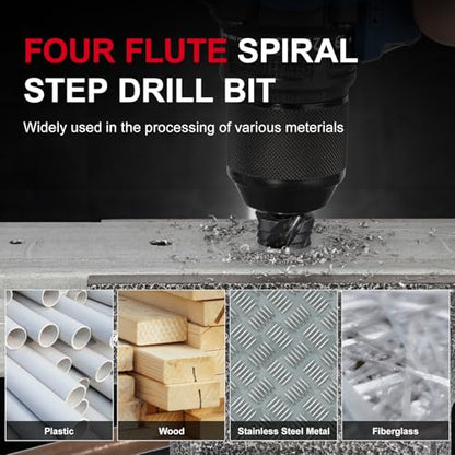 M35 Four Spiral Flute Cobalt Step Drill Bit, 3/16" - 7/8"(12 Step Size) Impact Ready Unibit Step Drill Bit, 1/4" Hex Shank Step Bit for Metal, Stainless Steel, Aluminum, Plastic - style: 1PC M35 Step Drill Bit