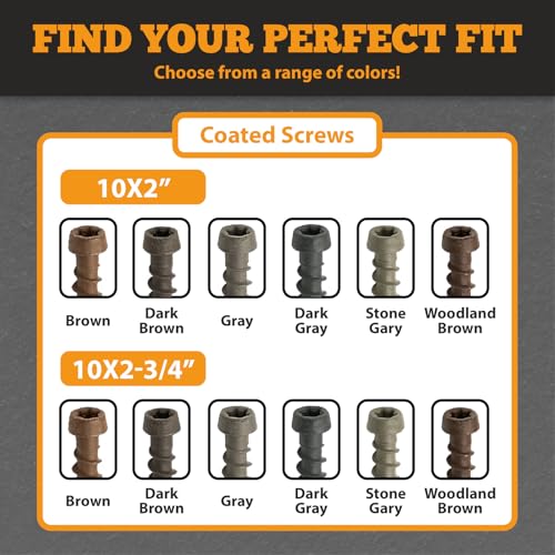 Coated Composite Deck Screws #10 x 2-3/4, Stone Gray, 350 - color: Stone Gray, size: #10x2-3/4"