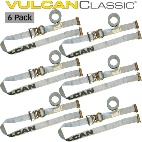 VULCAN Logistic Strap for E Track - Ratchet Style - 16 Foot - 6 Pack - Gray - 1,333 Pound Safe Working Load