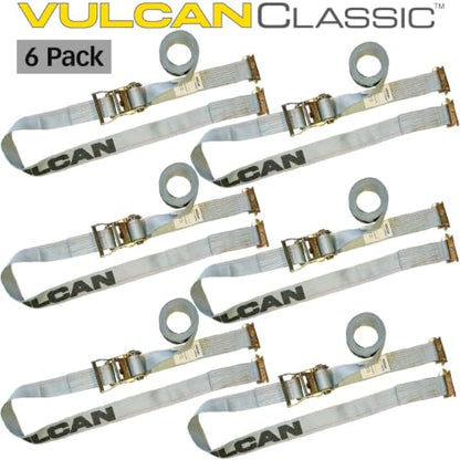 VULCAN Logistic Strap for E Track - Ratchet Style - 16 Foot - 6 Pack - Gray - 1,333 Pound Safe Working Load