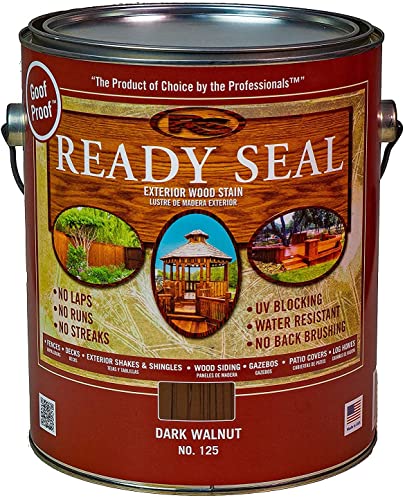 Ready Seal Stain & Sealer for Wood, Outdoor Deck and Fence - All-in-One Exterior Wood Stain and Waterproofing Sealant – Easy to Apply, No Back Brushing Needed, UV Protection - 1 Gallon, Dark Walnut - color: Dark Walnut