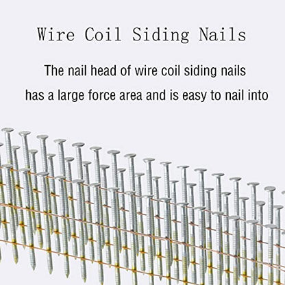 Wire Coil Siding Nails - 2-1/2 x 0.092 Ring Shank 15 Degree Full Round Head Siding Nails, 3600 Count Hot-Dipped Galvanized for Rough Nailing of Lathing and Sheathing Materials - size: 0.092*2-1/2in