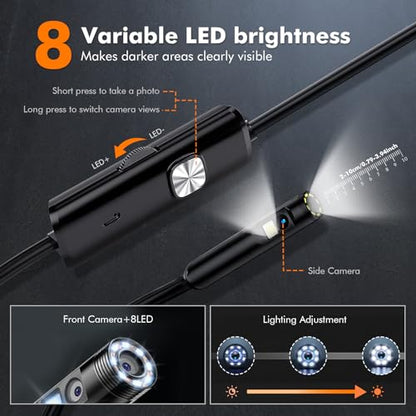 Borescope, Endoscope Camera with Light- 1920P HD Inspection Camera with Light, Dual Lens with 8+1 Adjustable LED Lights, IP67 Waterproof for Android, iPhone, iPad
