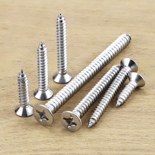 #14 x 2-3/4" Flat Head Sheet Metal Screws, 304 Stainless Steel (18-8), Phillips Drive, Self Tapping, Corrosion Resistant Screws for Wood, Sheet Metal and More, 25 Pack - size: #14 x 2-3/4"