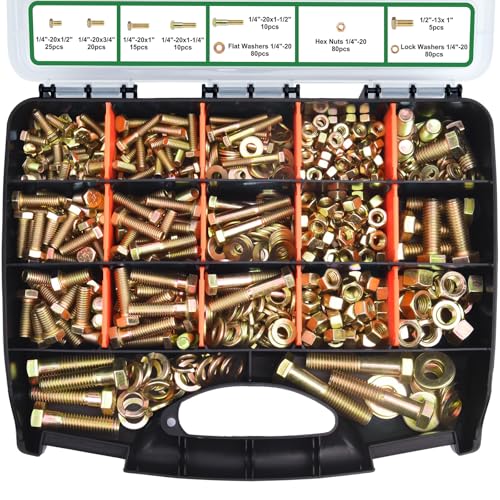 FOLIV 772PCS Grade 8 Bolt Assortment Kit, Heavy Duty Bolts and Nuts Kit, 1/4-20 5/16-18 3/8-16 1/2-13 SAE Sizes Included (Upgraded Package) - size: 772PCS 1/4-20 5/16-18 3/8-16 1/2-13