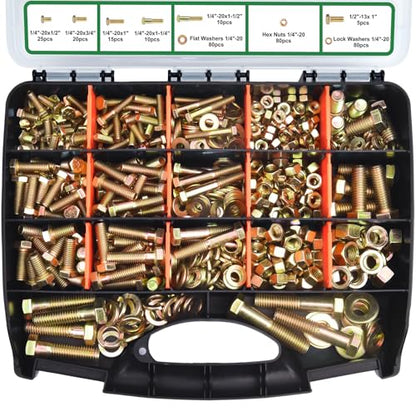 FOLIV 772PCS Grade 8 Bolt Assortment Kit, Heavy Duty Bolts and Nuts Kit, 1/4-20 5/16-18 3/8-16 1/2-13 SAE Sizes Included (Upgraded Package) - size: 772PCS 1/4-20 5/16-18 3/8-16 1/2-13
