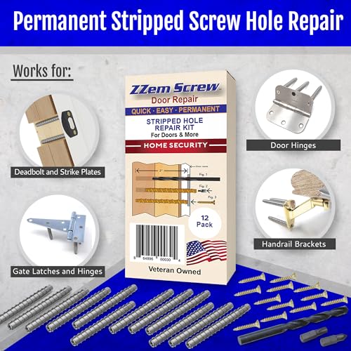 12-Pack #9 x 3 Permanent Stripped Door Hinge Screw Hole Repair Kit - size: 12 Pack