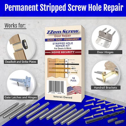 12-Pack #9 x 3 Permanent Stripped Door Hinge Screw Hole Repair Kit - size: 12 Pack