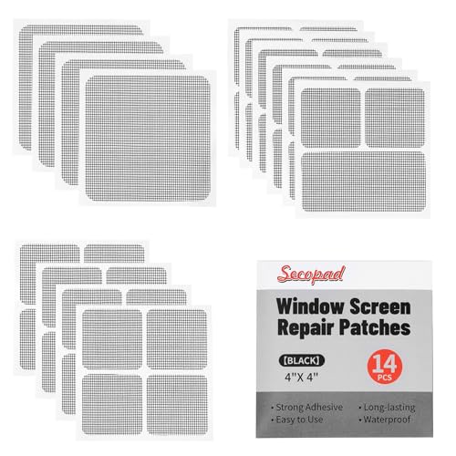 Secopad 14 Sheets Screen Patch Tape, Window Screen Repair Kit, Black - color: Black