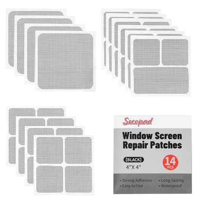 Secopad 14 Sheets Screen Patch Tape, Window Screen Repair Kit, Black - color: Black