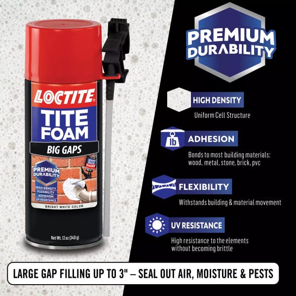 Loctite Tite Foam Big Gaps Spray Foam Sealant, 12 fl oz Can, 12 Pack - Polyurethane Expanding Insulation - size: 12 Pack