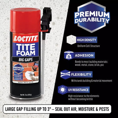Loctite Tite Foam Big Gaps Spray Foam Sealant, 12 fl oz Can, 12 Pack - Polyurethane Expanding Insulation - size: 12 Pack
