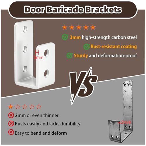 2x4 Door Barricade Brackets, 3mm Door Reinforcement Security Brackets(4PCS) - size: 3mm 4PCS