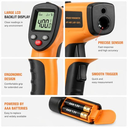 Infrared Thermometer Gun,Non Contact Digital Surface Thermometer with Laser Pointer, Backlit LCD,-58°F to 752°F for Cooking,HVAC, Automotive-GM320