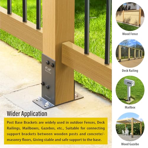 Hulave 1 Pack Stainless Steel 4" x 4" (Actual: 3.5" x 3.5") Post Base, Suitable for Terrace Railing, Fence, Mailbox, Gazebo, Porch, etc Concrete Support Anchor Base Post Anchor Bracket (Dark Gray) - size: 4"x4" (Actual 3.5"x3.5")