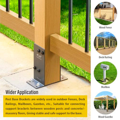 Hulave 1 Pack Stainless Steel 4" x 4" (Actual: 3.5" x 3.5") Post Base, Suitable for Terrace Railing, Fence, Mailbox, Gazebo, Porch, etc Concrete Support Anchor Base Post Anchor Bracket (Dark Gray) - size: 4"x4" (Actual 3.5"x3.5")