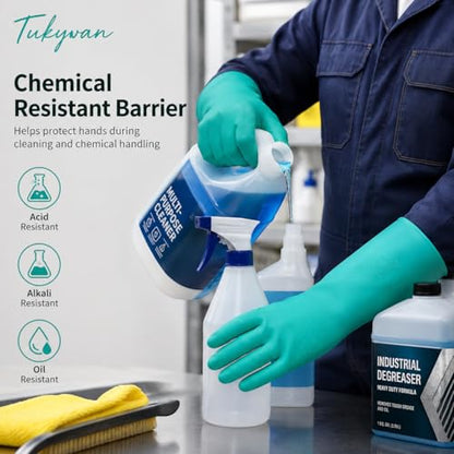 15 Mil Chemical Resistant Nitrile Gloves, Latex free Durable Cleaning Gloves, Resist Acid, Alkali, Solvent and Oil - color: 5 Pair-green, size: X-Large