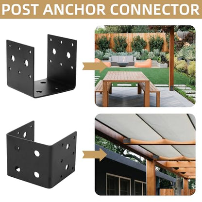 2x Black Half Base & Joist Hanger Brackets for 4"x4" Wood Posts with Screws, 3mm Steel
