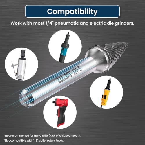 LU&MN SM-5 Tungsten Carbide Burr, Double Cut, 1/2" Head, 1/4" Shank, 3 Pcs - style: SM-5,3PCS