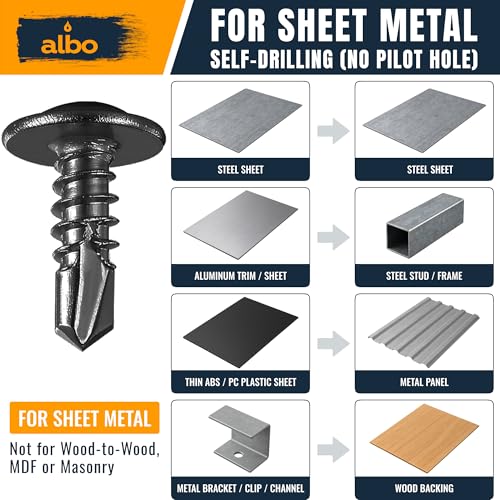 ALBO 400 PCS, #8 x 1/2" Self Tapping Truss Head Screws, 410 Stainless Steel, Magnetic Self Drilling Sheet Metal Screws for HVAC, Wood, Metal Studs & Thin Sheet - color: Black, size: #8 x 1/2"