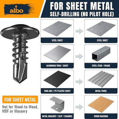 ALBO 400 PCS, #8 x 1/2" Self Tapping Truss Head Screws, 410 Stainless Steel, Magnetic Self Drilling Sheet Metal Screws for HVAC, Wood, Metal Studs & Thin Sheet - color: Black, size: #8 x 1/2"