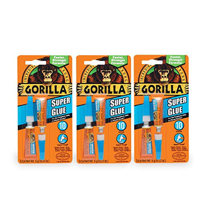 Gorilla Super Glue, Two 3 Gram Tubes, Clear, (Pack of 3) - size: 3 - Pack