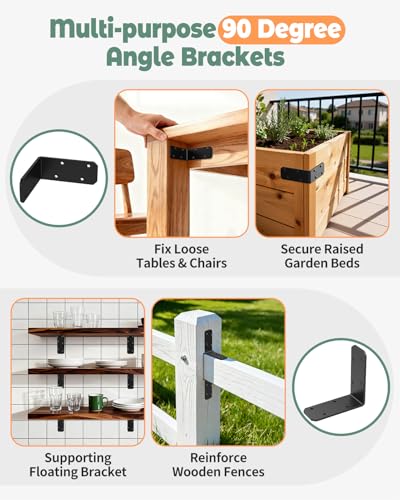 3"x3" L Brackets, 90 Degree Angle Iron, Black-8 Pcs - color: Black-8 Pcs