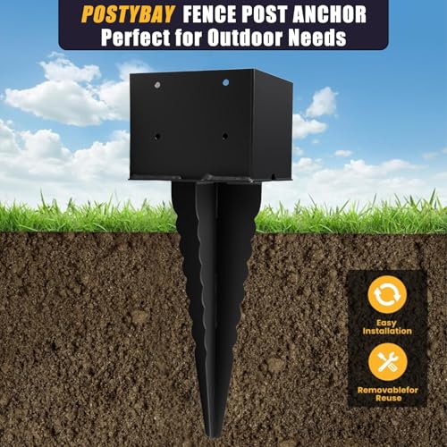 1Pcs 17" Fence Post Anchor Ground Spike|Black Powder-Coated| 6"x6" - size: 6"x 6"