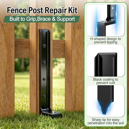 6 Pack Fence Post Repair Kit, Removable Anchor Spike for Wood Post - size: 6 PCS