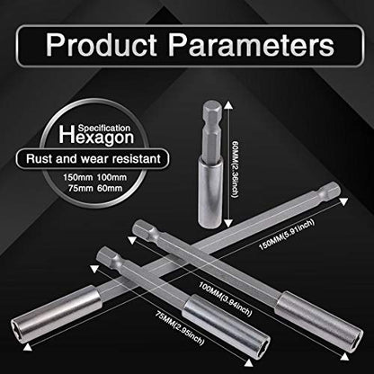 KATUR 60-150mm Magnetic Bit Holder Extension, Quick Release Screwdriver Drill Bit Holder Extension for Screws, Nuts, Drills, Handheld Drivers, 4Pcs, 1/4 Inch Hex Shank