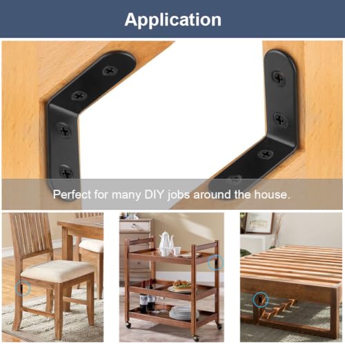 24 Pcs Black L Bracket 1.57 Inch Stainless Steel Corner Braces, 40x40mm Metal Shelf Bracket for Wood, Shelves, 90 Degree Support Joint Right Angle Brackets - size: Black 1.57inch x 1.57inch