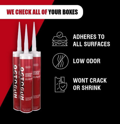 Octogun™ Universal Premium Silicone x2 Pack – All-Purpose Waterproof Sealant for Bathroom, Kitchen, Shower, Window & Door – Low Odor, Flexible & Long-Lasting – 10.1 fl oz -White, Silicone, Caulk - size: 2 -Pack