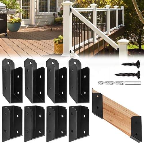 U-Shaped Deck Railing Bracket Connectors, 30 Degree Attachment Brackets with Screws for 2" x 4" Lumber, Stair Handrail Connectors for Wood Fences - 4Pair - size: Angle 30°
