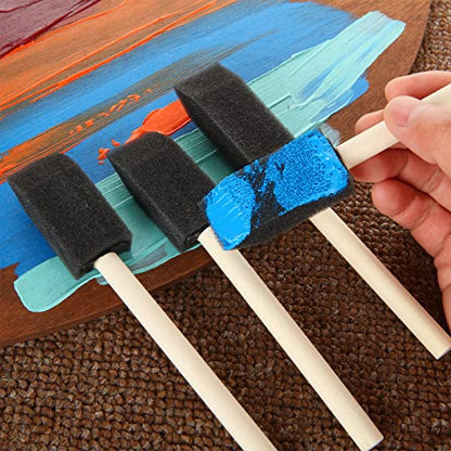 100 Pack 1 inch Foam Brush Sponge Wood Handle Paint Brush Foam Sponge Brush for Acrylics, Stains, Varnishes, Crafts - color: 100pcs-1inch