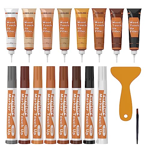 REALINN Wood Furniture Repair Kit 8 Light Colors, Wood Fillers - color: Light