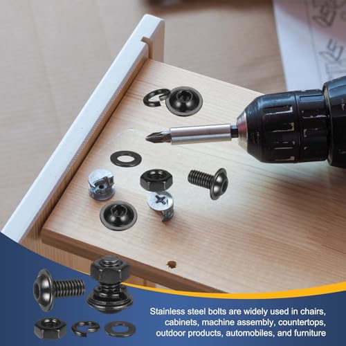 M METERXITY 10 Set M8 x 20mm Flanged Button Head Socket Cap Screws, Black 304 Stainless Steel 18-8 Hex Socket Head Screws Bolts, Nuts, Flat & Lock Washers for DIY, Furniture, Automotive - size: M8 x 20mm