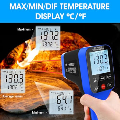 Pyrometer AI-1600APP, -58℉~2912℉ High Temp Thermometer Gun D:S=30:1 Dual Laser Industrial ir Thermometer Gun w/Touch Buttons, Rechargeable Can be Connected to Phone APP (NOT for Human Temp) - color: Dark blue