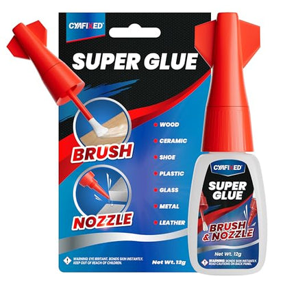 Super Glue with Brush & Nozzle Applicator Clear Instant CA Glue All Purpose