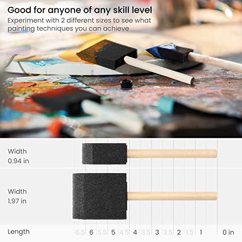 ARTEZA Foam Paint Brushes for Crafts, 50 Pack, 1 and 2 in Sizes, 25 Each