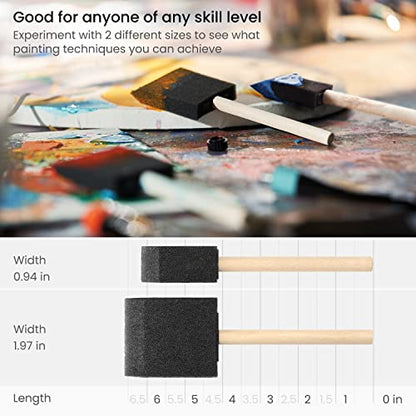 ARTEZA Foam Paint Brushes for Crafts, 50 Pack, 1 and 2 in Sizes, 25 Each
