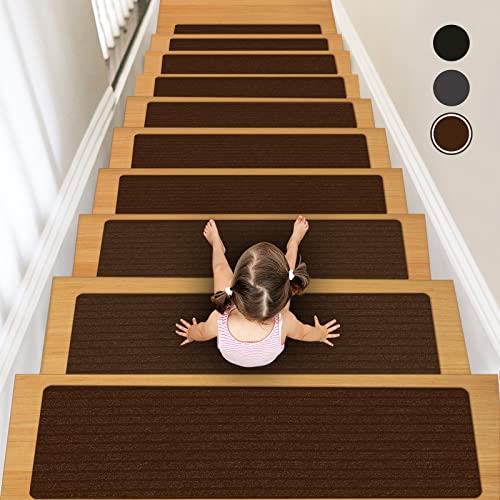 Non-Slip Stair Treads, 7.8" X 30" (7-Pack) Stair Runner Indoor Outdoor Mats, Brown Slip Resistant Stair Tread Mats Step Covers Pads for Elders, Kids and Pets(30" x 7.8", Brown) - color: Brown, size: Set of 7 (7.8" x 30")