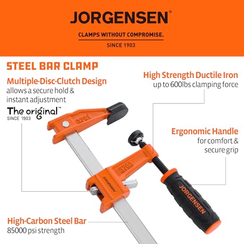 Jorgensen 36" Medium-Duty Steel Bar Clamp Set, 600 lbs Load Limit, 2-Pack - size: 36 Inch Medium Duty