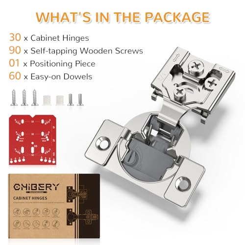 Chibery 30 Pack 1/2” Overlay 4D Soft Close Cabinet Hinges, Concealed Face Frame, Adjustable Closing Speed, 105° Opening Smooth Slow, Hidden Self Closing for Kitchen Corner, Cupboard (with Template) - size: 1/2” Overlay