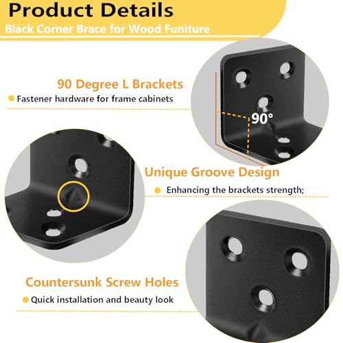 40Pcs 1.2”x1.2”Stainless Steel Black Brackets 1.5”Wide Small Angle Bracket - size: 40PCS, style: Black