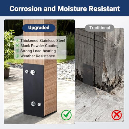 U Shape 6"x6" (Actual 5.6x5.6) Post Base Wet Concrete Fence Bracket Heavy Duty Stainless Steel Deck Railing Wood Fence Sheds Porch Flange Pergola Mailbox Ground Holders Support, 2pk black